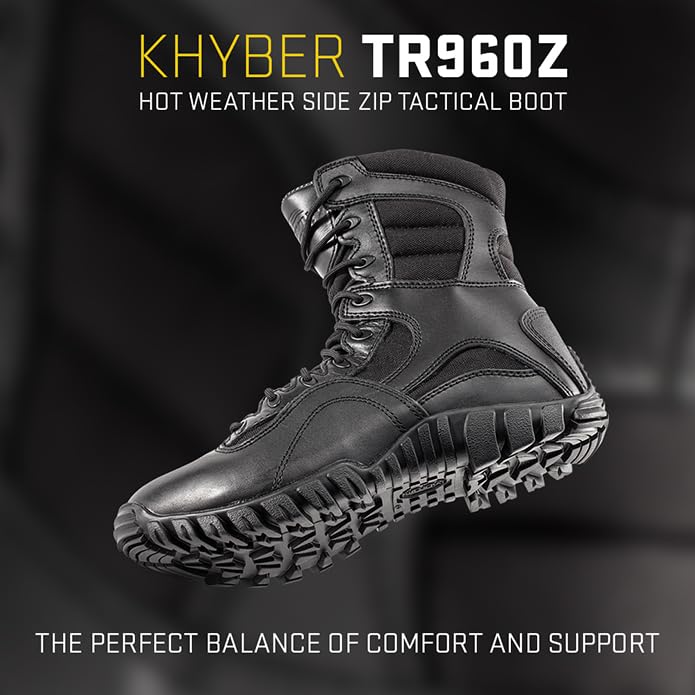 Belleville 8-Inch Side-Zip Tactical Boot - EVA Work Boots - High-Traction Military Footwear - Quick On/Off Entry - Cattlehide Leather Boots - Curved Side Zip - Black - 13 Wide - Image 3
